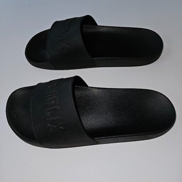 NETFLIX Black Slides Sandals Shoes Size 42 (approx women's 11/men's 8) RARE HTF - Picture 5 of 13